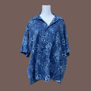 Natural Issue Floral Button Shirt | Blue Cotton | Size L | Vintage 90s